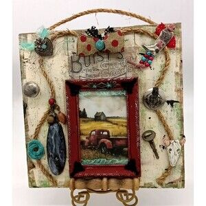 Handcrafted Unique Rustic Farm Cow Girl Country 12" Wooden Junk Art Wall Decor